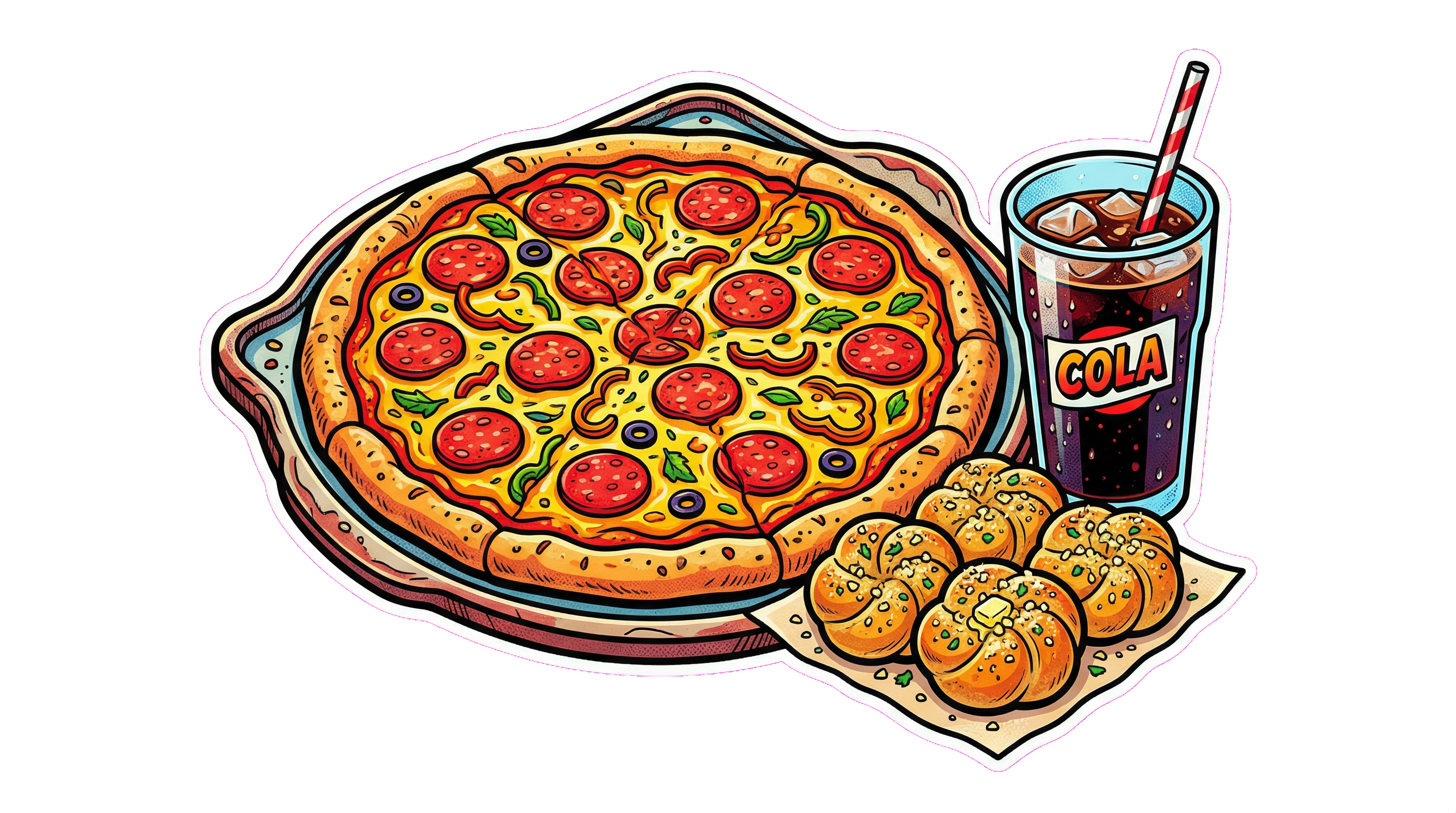 Pizza with Cola and Garlic Bread at Pizza Palace Cafe Queens