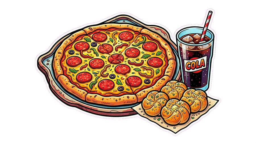 Pizza with Cola and Garlic Bread at Pizza Palace Cafe Queens